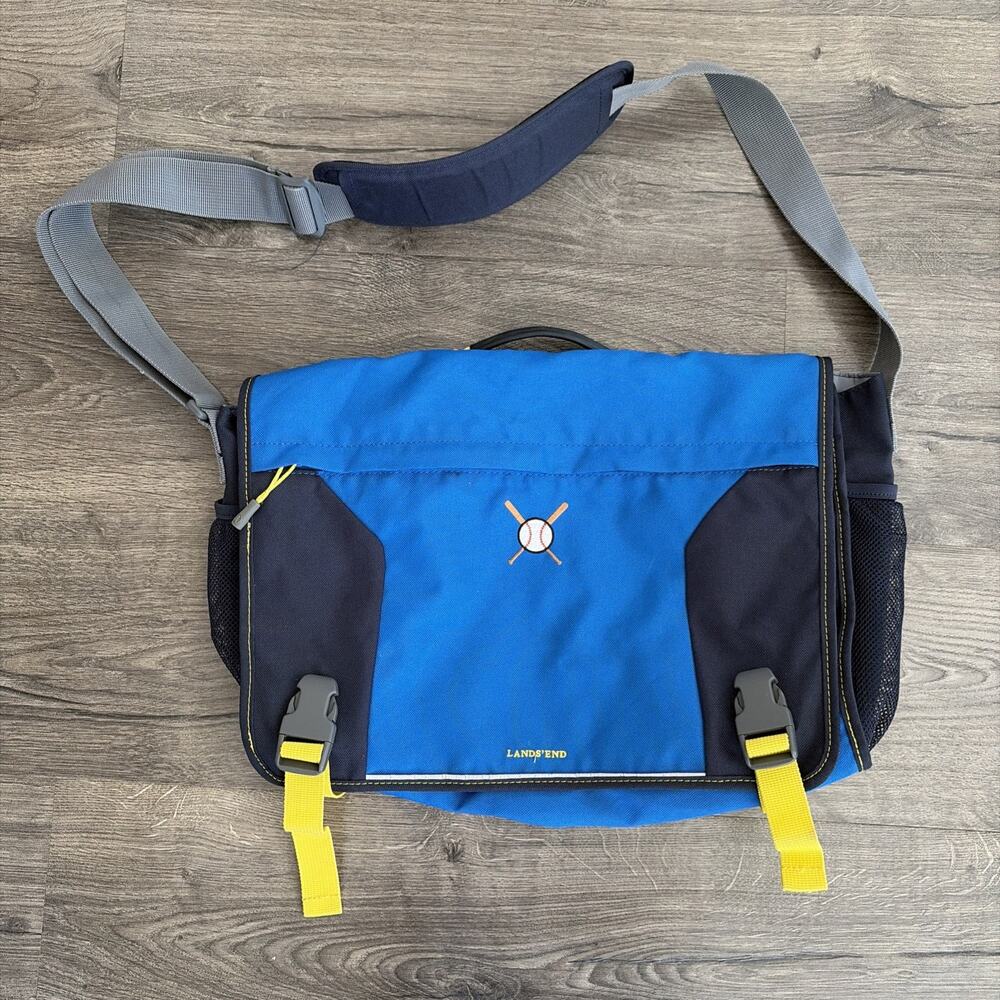 Lands End Kids Laptop Messenger Bag Blue 15" Adjustable Shoulder Strap Baseball